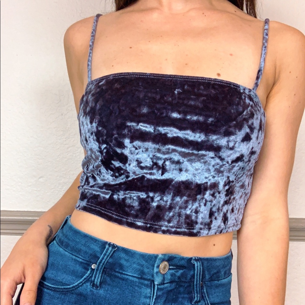 Purple Crushed Velvet Crop Top by HONEY PUNCH